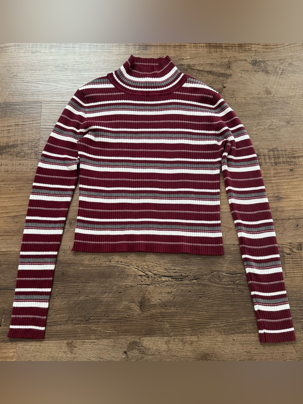 Pink Republic M Burgundy Striped Ribbed Knit Mock Turtle Neck Sweater Y2K Medium